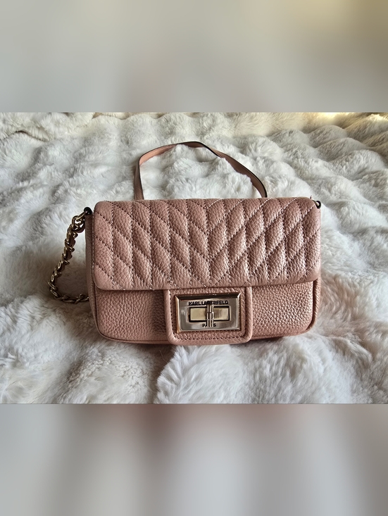Karl Lagerfeld Handbags - Karl Lagerfeld Quilted Blush Pink Leather Crossbody Bag